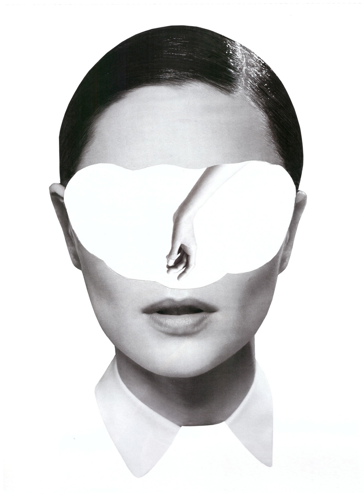 Collage of a woman with a hand cloud